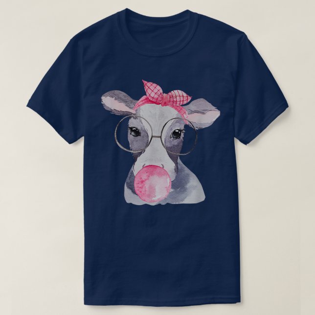 T-shirt Vache mignonne soufflante bulle Cowgirl ferme vie (Design devant)