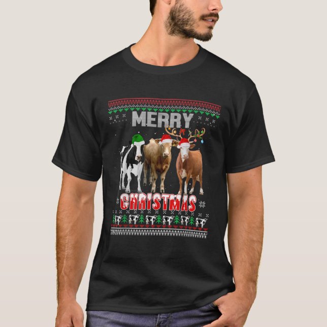 T-shirt Vache moche Casquette Père Noël Joyeux feux de Noë (Devant)