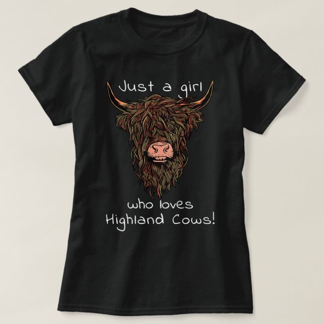 T-shirt Vache Moey Juste Une Fille Qui Aime Vaches Ecosse  (Design devant)