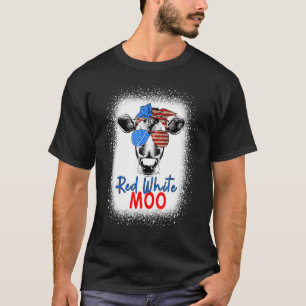 T-shirt Vache Moo Rouge Blanc 4 Juillet Drapeau USA Fermie