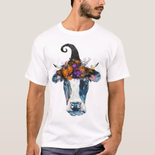 T-shirt Vache noire blanche sorcière Halloween