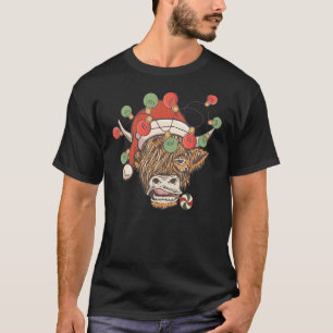 T-shirt Vache Renne Chapeau Père Noël Lumières de Noël V