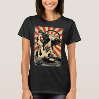 T-shirt Vache Rétro Cool DJ Vaches Drôles Musique Hommes F