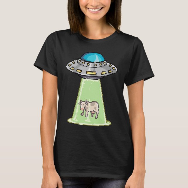 T-shirt Vache Rétro Pixel Prise par un Ovni Alien (Devant)