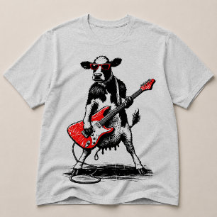 T-shirt Vache Rockstar Cool Jouant de Guitare Électrique R