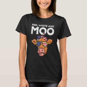 T-shirt Vache Rouge Blanche Et Moo Drapeau Usa 4 Juillet Q