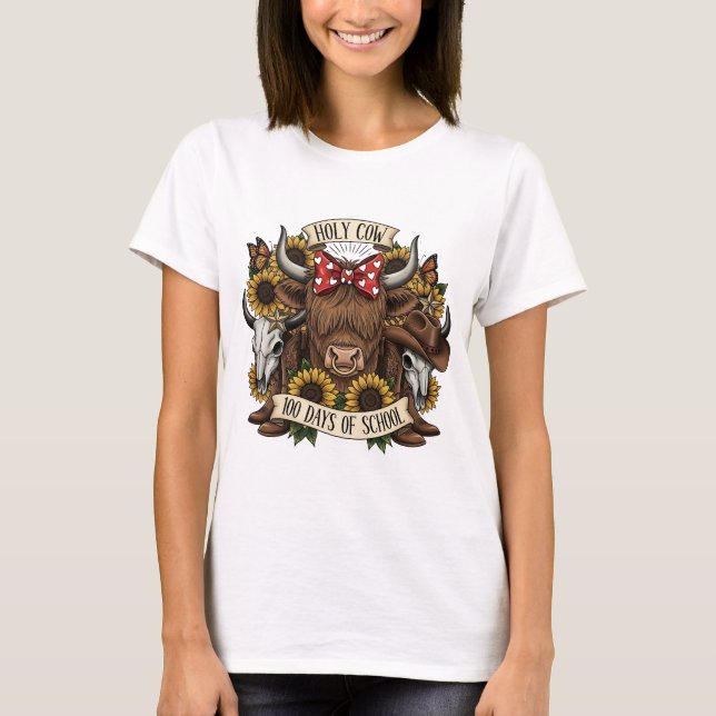 T-shirt Vache Sainte 100 Jours d'École Occidental Boho Cow (Devant)