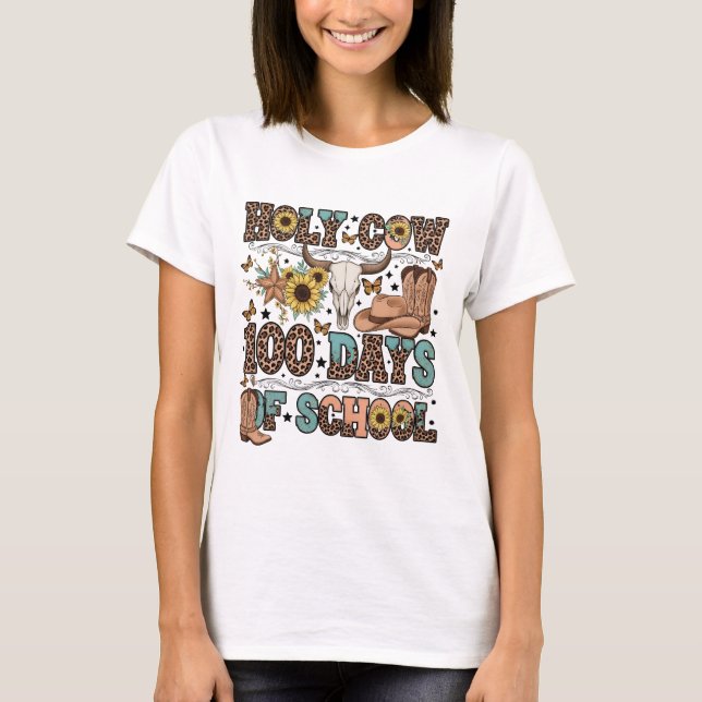 T-shirt Vache Sainte 100 Jours d'École Occidental Boho Cow (Devant)