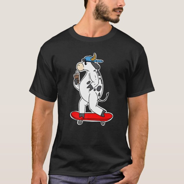 T-shirt Vache Skateboard Vache Skateuse Mignonne (Devant)