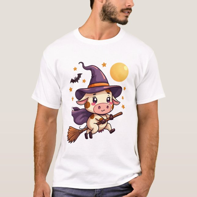 T-shirt Vache sorcière sur un balai (Devant)