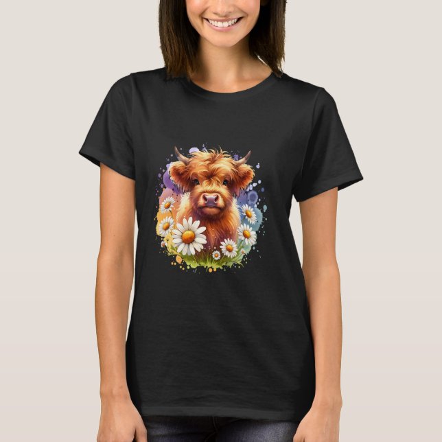 T-shirt Vache, Vache écossaise des Highlands, Tenue occide (Devant)