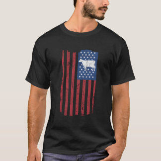 T-shirt Vache Vintage Américain Drapeau Rétro Laitier Ferm