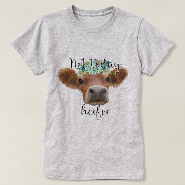T-shirt Vache Whimsical avec Couronne Florale et texte hum (Design devant)