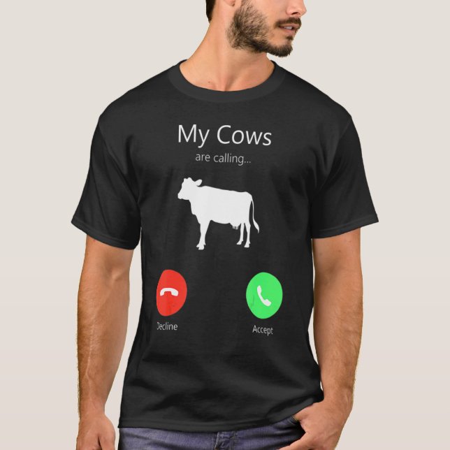 T-shirt Vaches Appelant l'Écran du Téléphone (Devant)