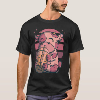 T-shirt Vaches de thé à bulles Boba Coucher de soleil rose