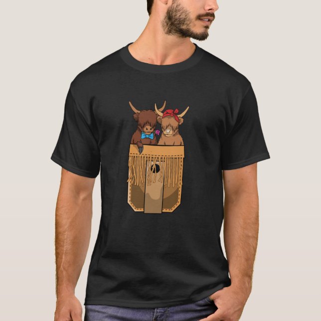 T-shirt Vaches écossaises des Highlands de poche mignonnes (Devant)