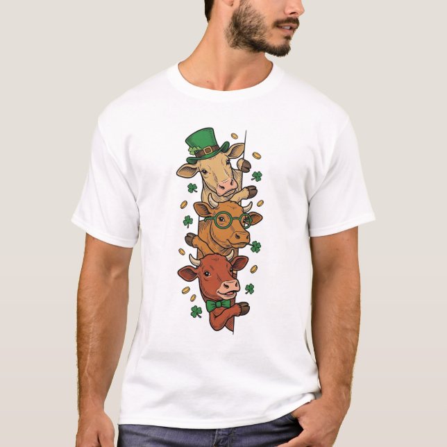T-shirt Vaches empilées mignonnes St Patrick Gravure vinta (Devant)