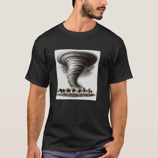 T-shirt Vaches fuyant une tornade (Devant)