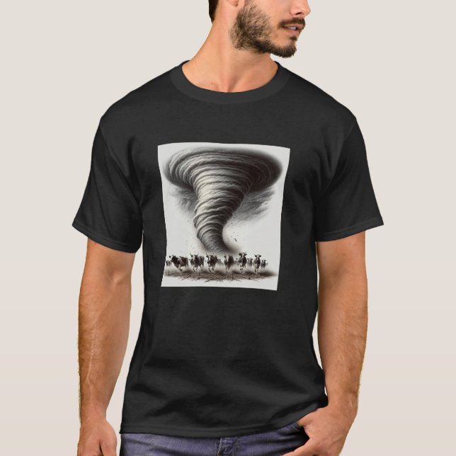 T-shirt Vaches fuyant une tornade (Devant)
