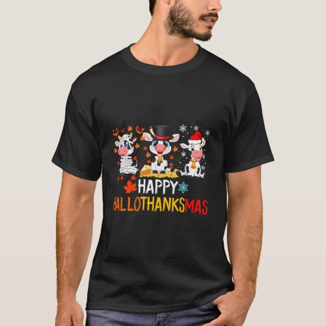 T-shirt Vaches mignonnes Noël Hallothanksmas heureux (Devant)