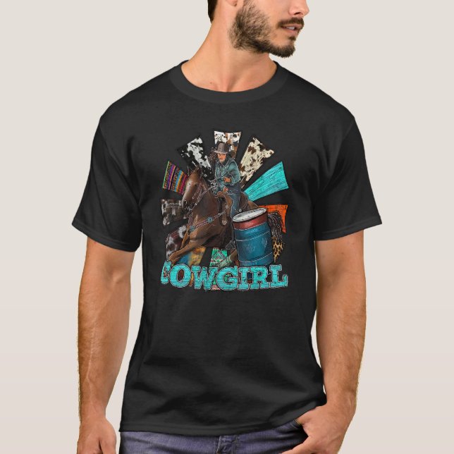 T-shirt Vachette Rétro Cavalant Cheval Cuir De Vache Cours (Devant)
