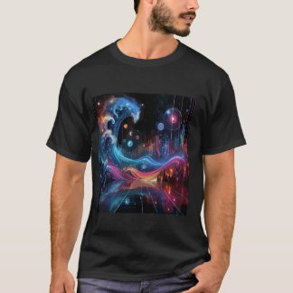 T-shirt Vague Astro-Rétro - Vecteur Cityscape Cosmique