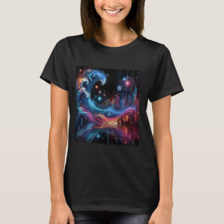 T-shirt Vague Astro-Rétro - Vecteur Cityscape Cosmique