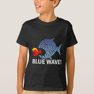 T-shirt Vague Bleu 2024 Drôle Gros Poisson Mange Petit Poi
