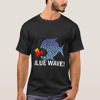 T-shirt Vague Bleue 2024 Drôle Gros Poisson Mange Petit Po