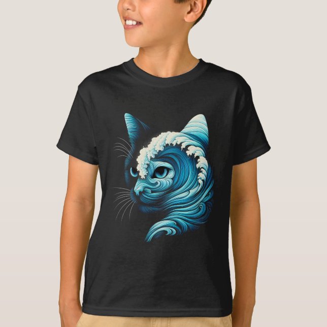 T-shirt Vague Bleue De Chat Dames Bleu Chats Vague Pour Ka (Devant)