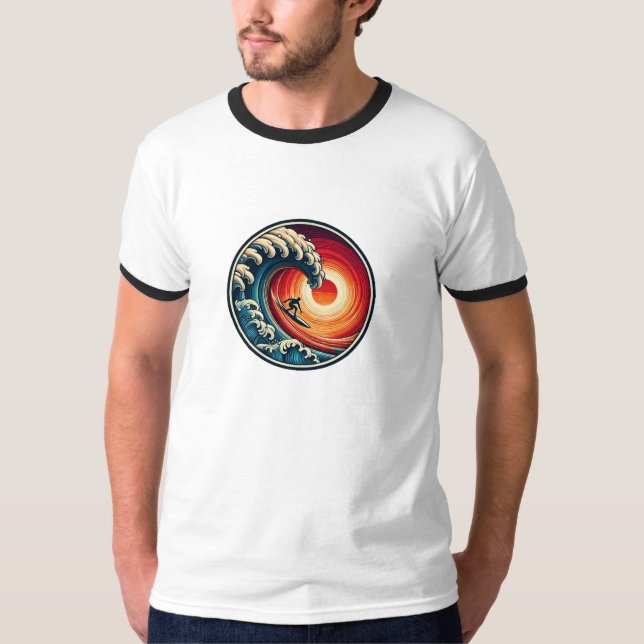 T-shirt vague de coucher de soleil de surfeur (Devant)