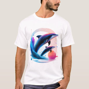 T-shirt Vague de dauphin néon – Art océanique rétro-futuri