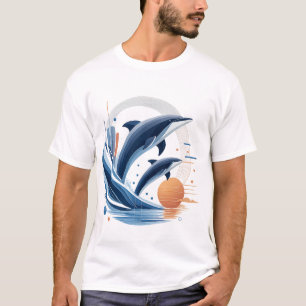 T-shirt Vague de dauphin néon – Art océanique rétro futuri