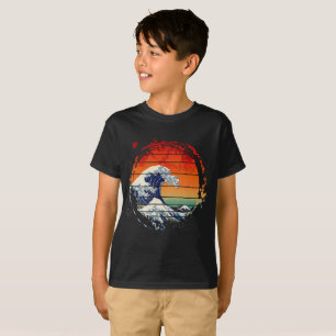 T-SHIRT VAGUE DE KANAGAWA COUCHER DE SOLEIL RÉTRO