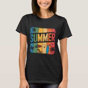 T-shirt Vague de plage rétro Été Coucher de soleil tropica