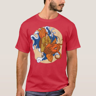 T-shirt Vague de samouraï japonais Poisson rouge Carpe ora