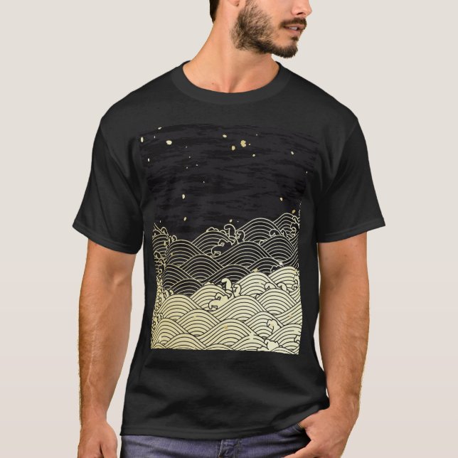 T-shirt Vague dorée, texture papier. (Devant)