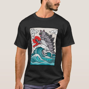 T-shirt Vague japonaise Art Soleil Couchant Monstre Mème D