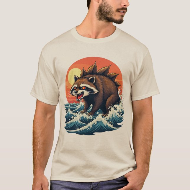 T-shirt Vague Racoonzilla - Conception d'art japonais vint (Devant)
