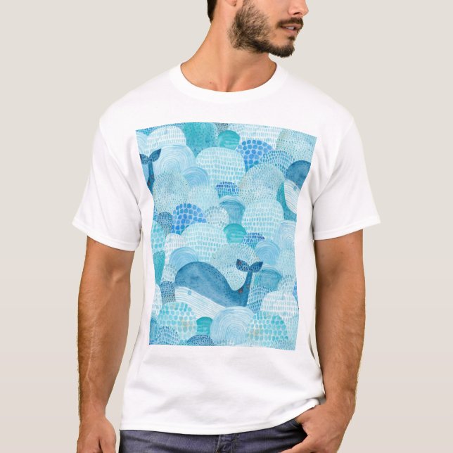 T-shirt Vagues, baleine, texture bleu enfantine (Devant)
