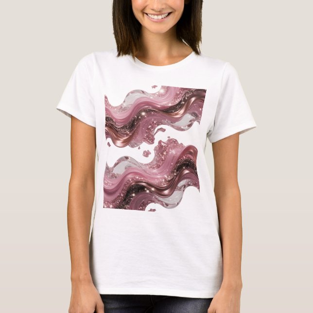 T-SHIRT VAGUES DE LIQUIDE ABSTRAITES 3D AVEC ÉCLATS ET GEM (Devant)