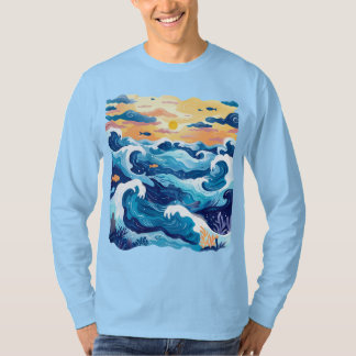 T-shirt Vagues de l'Océan au Coucher du Soleil – M