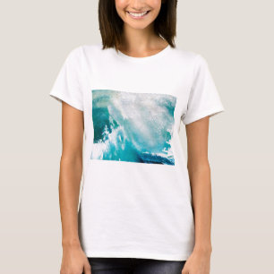 T-SHIRT VAGUES DE MER BLANCHE BLEU DANS LA TEMPÊTE