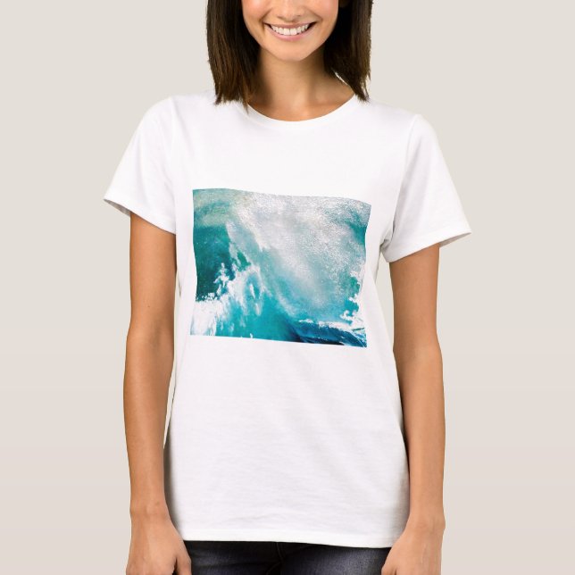 T-SHIRT VAGUES DE MER BLANCHE BLEU DANS LA TEMPÊTE (Devant)