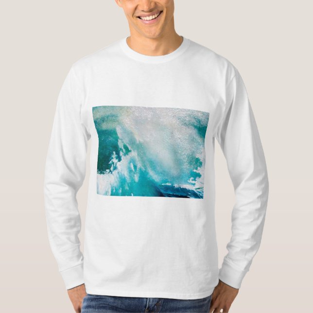 T-SHIRT VAGUES DE MER BLANCHE BLEU DANS LA TEMPÊTE (Devant)