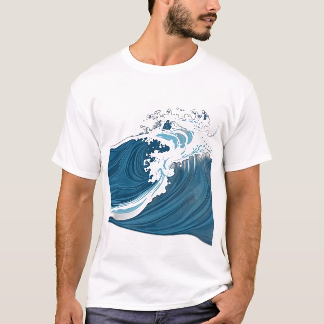 T-shirt Vagues océaniques bleues monochromes (Devant)