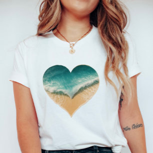 T-shirt Vagues océaniques en forme de cœur, ambiance roman