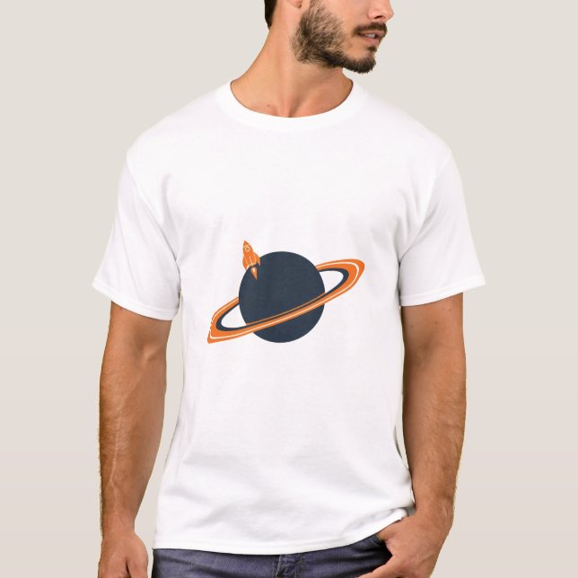 T-shirt Vaisseau Fusée Rétro en Orbite autour d'une Planèt (Devant)