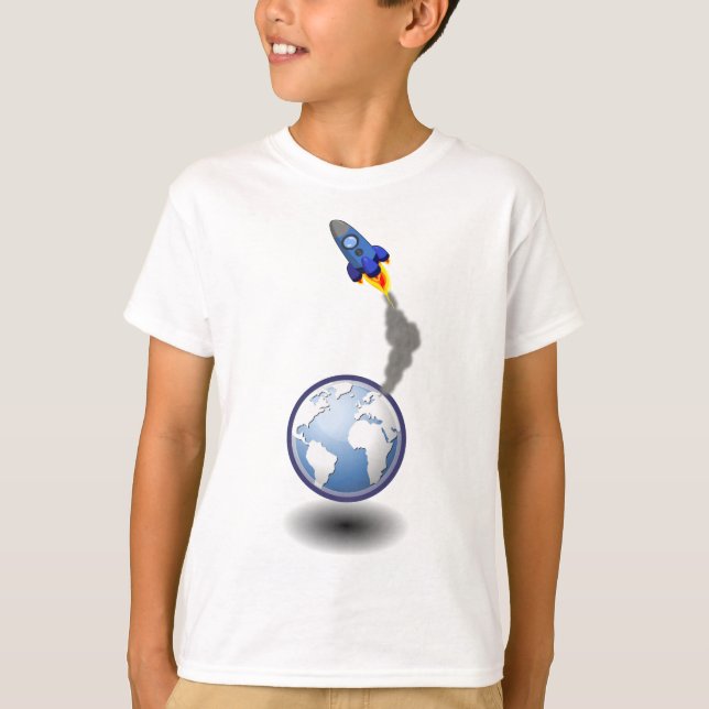 T-shirt Vaisseau spatial et globe de bande dessinée (Devant)