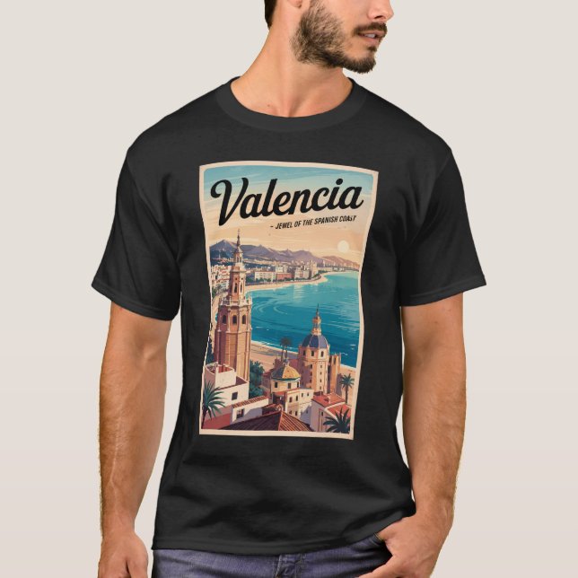T-shirt Valence Espagne Côte Illustration Voyage Art Retro (Devant)